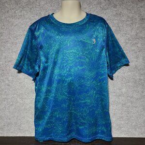 EUC Boys REEF Moisture Wicking Tee in Bright Aqua Blue Pattern Size M